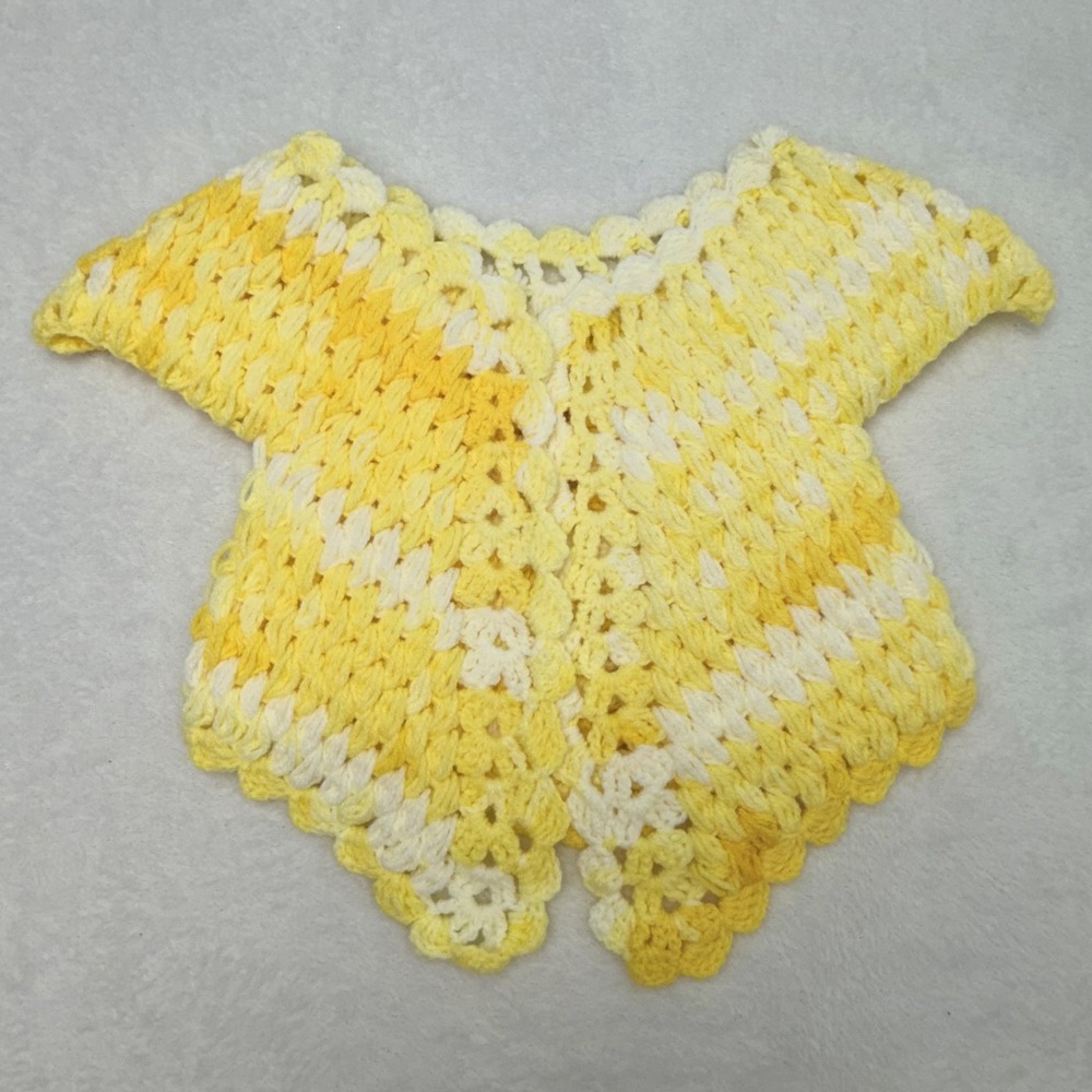 Handmade Crochet Baby Girl Cardigan Sweater Yellow Granny Jacket 3-6 Months